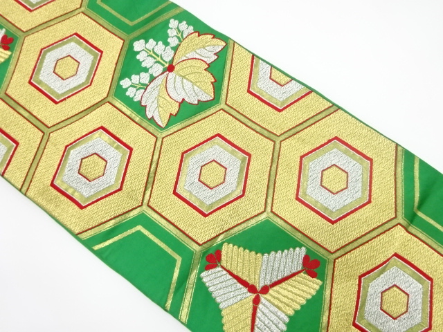 JAPANESE KIMONO / ANTIQUE FUKURO OBI / WOVEN KIKKO PATTERN